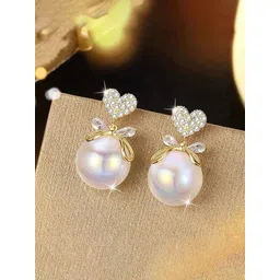 GOLDIWALA Gold-Plated Artificial Stones Studded & Pearls Beaded Korean Heart Drop Earrings-picture-22
