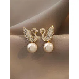 GOLDIWALA Korean Gold-Plated Artificial Stones Studded & Pearls Beaded Animal Shaped Studs-picture-26