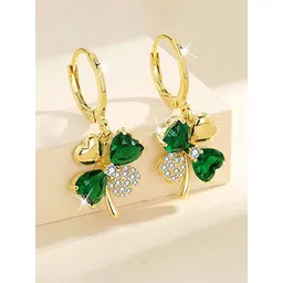 GOLDIWALA Korean Gold-Plated Artificial Stones Studded Floral Shaped Hoop Earrings-picture-27