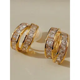 GOLDIWALA Korean Gold-Plated Artificial Stones Studded Semi Circular Half Hoop Earrings-picture-30