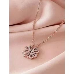 GOLDIWALA Rose Gold-Plated Artificial Stone Studded Stainless Steel Chain Necklace-picture-10
