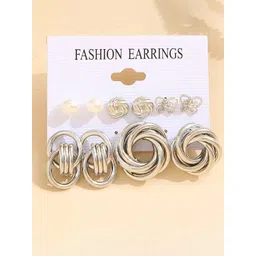 GOLDIWALA Set Of 5 Silver-Plated Contemporary Studs-picture-13