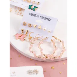 GOLDIWALA Set Of 6 Gold-Plated Artificial Stones Studded & Beaded Contemporary Studs-picture-23