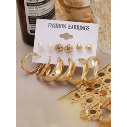 GOLDIWALA Set Of 6 Gold Plated Contemporary Half Hoop Earrings-picture-34
