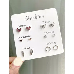 GOLDIWALA Set Of 6 Gold-Plated Cubic Zirconia Studded Heart Shaped Studs-picture-31