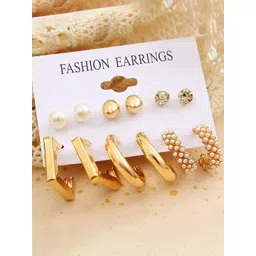 GOLDIWALA Set Of 6 Gold-Plated Pearls Beaded Circular Shape Studs-picture-12