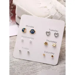 GOLDIWALA Set Of 6 Gold Plated Pearls Beaded Geometric Studs-picture-24