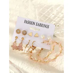 GOLDIWALA Set of 6 Gold Plated Pearls Beaded Geometric Studs-picture-22