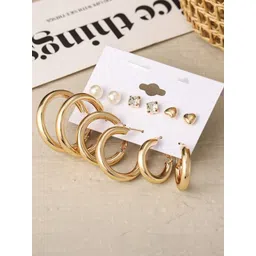 GOLDIWALA Set Of 6 Gold Plated Pearls Beaded Spherical Studs-picture-31