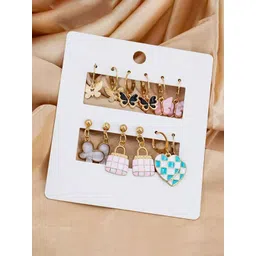 GOLDIWALA Set Of 6 Gold Plated Quirky Hoop Earrings-picture-28