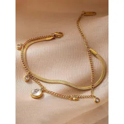 GOLDIWALA Stainless Steel Gold-Plated Artificial Stones Studded Multistrand Bracelet-picture-13