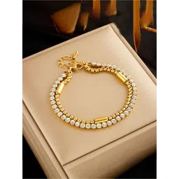 GOLDIWALA Stainless Steel Gold-Plated Artificial Stones Studded Wraparound Bracelet-picture-14