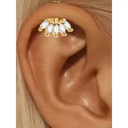 Goldnera Brass-Plated Cubic Zirconia Studded Contemporary Korean Stud-picture-27