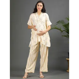 GOLDSTROMS Floral Printed Mandarin Collar Short Sleeves Top With Palazzo-picture-30