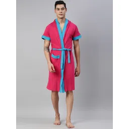 GOLDSTROMS Men Fuchsia Pink & Blue Solid Bath Robe-picture-27