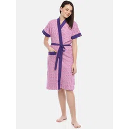 GOLDSTROMS Pink Printed Tie-Up Detail Cotton Bath Robe-picture-27