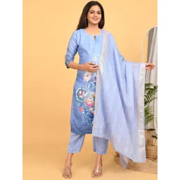 GOLDSTROMS Women Floral Printed Kurta with Trouser & Dupatta-image-21