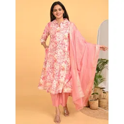 GOLDSTROMS Women Floral Printed Shirt Collar Maternity Kurta with Trousers & Dupatta-picture-37