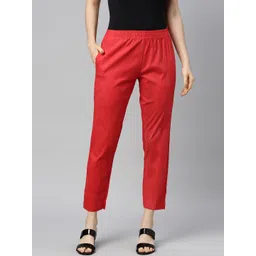 GOLDSTROMS Women Red Cotton Trousers-picture-21