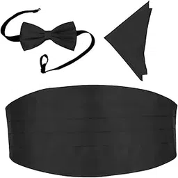 good 1 store Men's Plain Formal solid cummerbund belt with Satin bow tie set and matching pocket square for Men and women-picture-10
