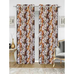 Good Homes by Home Candy Set of 2 Brown & Off-White Floral Print Door Curtains-picture-33