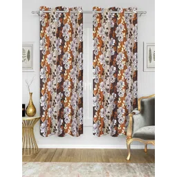 Good Homes by Home Candy Set of 2 Brown & Off-White Floral Print Window Curtains-picture-35