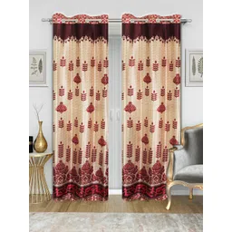 Good Homes by Home Candy Set of 2 Cream-Coloured & Maroon Floral Print Door Curtains-picture-36