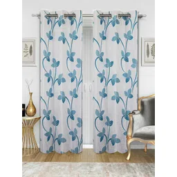 Good Homes by Home Candy Set of 2 Off-White & Blue Floral Print Door Curtains-picture-20
