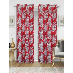 Good Homes by Home Candy Set of 2 Red & White Floral Print Long Door Curtains-picture-42