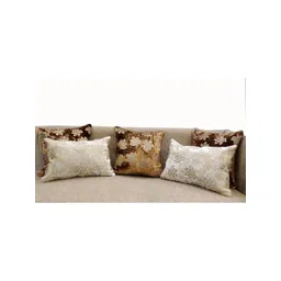 Good Vibes Brown & Beige Set of 5 Floral Velvet Square Cushion Covers-picture-29