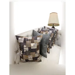 Good Vibes Brown & White 5 Pcs Printed Velvet Square Cushion Covers-picture-19