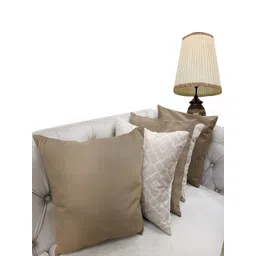 Good Vibes Brown & White 5 Pieces Velvet Square Cushion Covers-picture-24