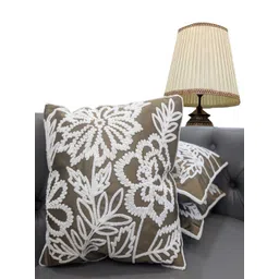Good Vibes Brown & White Set of 3 Floral Satin Square Cushion Covers-picture-18