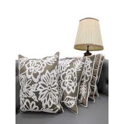 Good Vibes Brown & White Set of 5 Floral Satin Square Cushion Covers-picture-26
