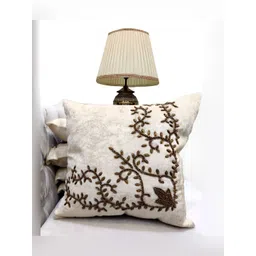 Good Vibes Cream-Coloured & Brown 5 Pieces Embroidered Velvet Square Cushion Covers-picture-18