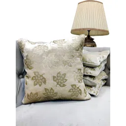Good Vibes Cream-Coloured & Green 5 Pieces Geometric Velvet Square Cushion Covers-picture-35