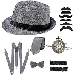goodern 1920s Mens Gatsby Gangster Accessories Set Panama Hat Pocket Watch Suspender Bow Tie 1920s Mens Accessories Fedora Gangster Hat Costume Accessory 1920s Mens Gatsby Gangster Costume Accessories-picture-46