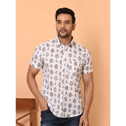 GOODHAND Men Smart Fit Floral Printed Spread Collar Cotton Formal Shirt-picture-16