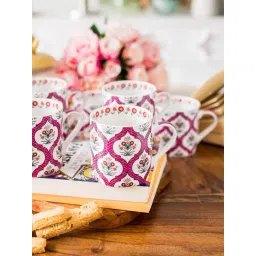 Goodhomes Pink & White Bone China Tea Cups (220 ml) - Set of 6-picture-11