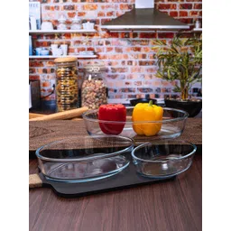 GOODHOMES Set Of 3 Transparent Solid Glass Oval Baking Tray-picture-24