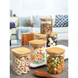 Goodhomes Transparent & Brown Glass Jar with Wooden Lid (0.23 L) - Set of 6-picture-16