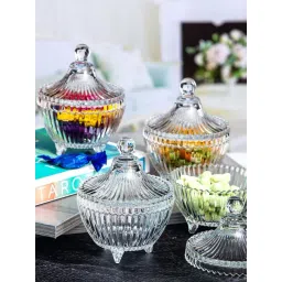 Goodhomes Transparent Glass Candy Bowl With Lid - Set of 4-picture-28