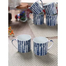GOODHOMES White & Blue 6-Pieces Printed Bone China Cups Set image 1
