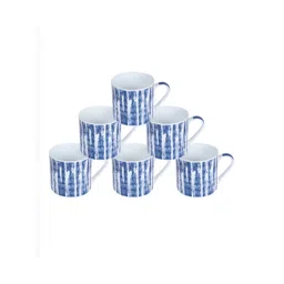 GOODHOMES White & Blue 6-Pieces Printed Bone China Cups Set image 2