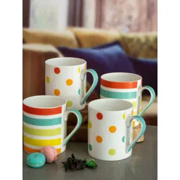 GOODHOMES White & Multicoloured 4 Pcs Printed Bone China Glossy Mugs-picture-37