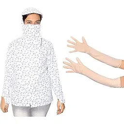 goodluck Women's Cotton Floral Print Sun Protection Summer MaskSunCoat With Gloves Combo-picture-15