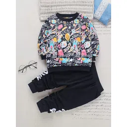 Googo Gaaga Boys Black & Pink Printed T-shirt with Trousers-picture-15