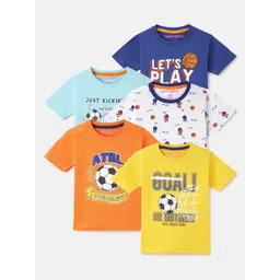 Googo Gaaga Boys Pack Of 5 Typography Printed Short Sleeves Round Neck Cotton T-shirt-picture-49