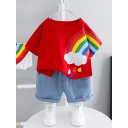 Googo Gaaga Boys Rainbow Printed Round Neck Pure Cotton T-Shirt With Joggers-picture-33