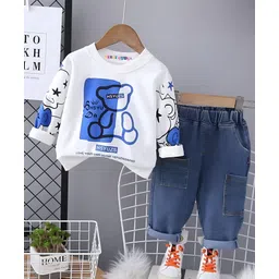 Googo Gaaga Cotton Full Sleeves Teddy Printed Sweatshirt & Joggers Set - White-picture-13